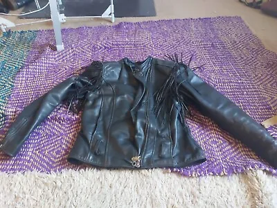 Buy Harley Davidson Ladies Fringed Leather Jacket Size Large .logo On Back Iconic • 48£