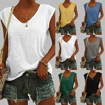 Buy Womens Sleeveless Basic Vest Tank Tops Ladies Summer Casual Loose T-Shirt Blouse • 10.59£