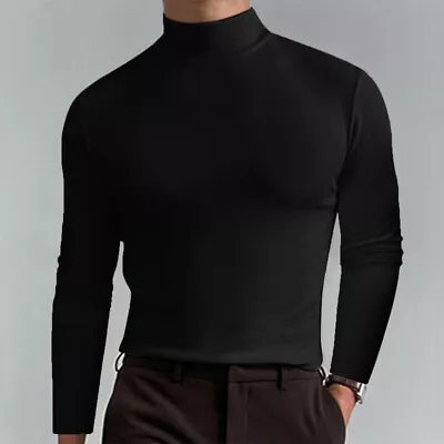 Buy Mens High Neck Long Sleeve T Shirt Polo Tops Baselayer Turtle Winter Warm Jumper • 9.89£