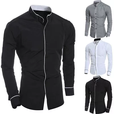 Buy Mens Button Down Slim Fit Shirts Long Sleeve Casual Modern Formal Smart Shirt .# • 11.59£