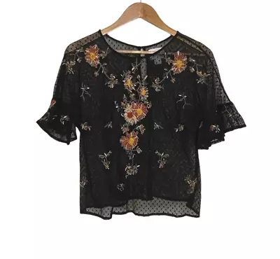 Buy Anthropologie Maeve Embroidered Cadiz Sheer Floral Short Sleeve Top Black Small • 28.37£