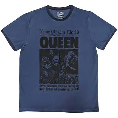 Buy Queen Unisex Ringer T-Shirt: News Of The World 40th Front Page - Blue Cotton • 17.99£