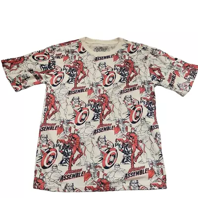 Buy Marvel Boys Size 12 Cream Red Navy Avengers Assemble Graphic Print Shirt • 12.01£