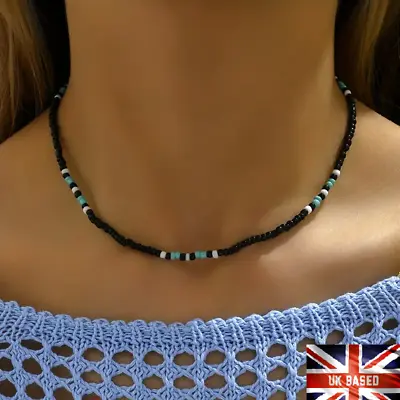 Buy Necklace Black Blue Beads Choker String Beaded Strand Women Jewelry Free Bag UK • 3.98£