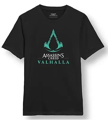 Buy Official Assassin's Creed Valhalla Vikings Blue Logo Print Black T-shirt • 14.99£