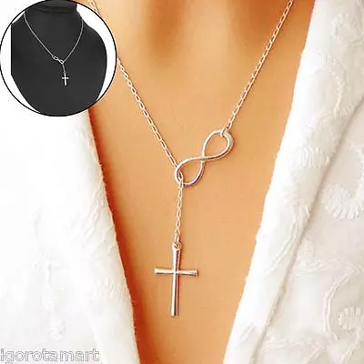 Buy Charm Cross  Necklace Pendant Silver Plated Infinity Chain Men Women Jewelry UK • 2.99£