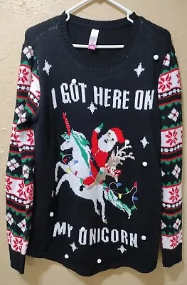 Buy Christmas  SANTA  Sweater Pullover  I Got Here On My Unicorn) X Large (15-17) • 15.30£