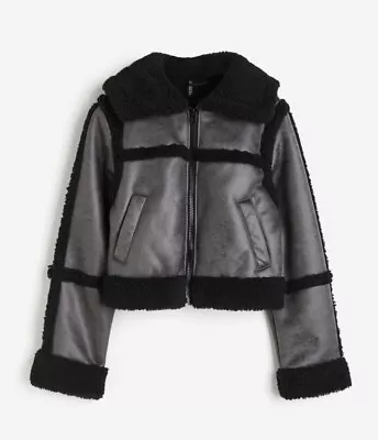 Buy H&m Teddy-lined Aviator Zip Up Jacket Coat Brand New - Dark Grey Size XS • 20£