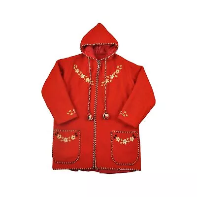 Buy Vintage Fleece Hooded Jacket Retro Pattern Red Ladies Small • 35£