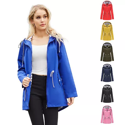 Buy Women's Windbreaker Large Women's Raincoat Coat Long Hooded Rain Jacket Outdoor • 11.99£