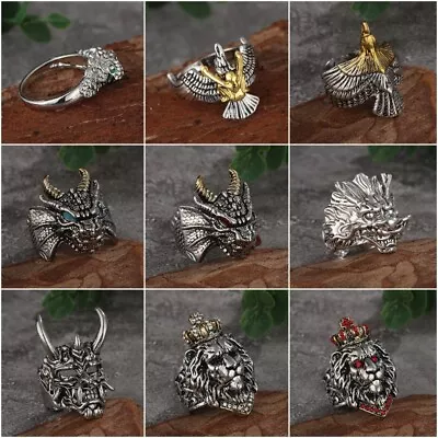 Buy Fashion Men Cool Punk Dragon Rings Band Party Jewelry Vinking Ring Adjustable • 3.94£