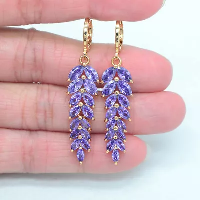 Buy 18K Yellow Gold Filled Women Purple Mystic Topaz Leaf Wedding Earrings Jewelry • 9.99£