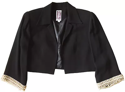 Buy VTG ZELDA Sz S Black Bolero Evening Jacket With Pearl Beaded Cuffs  • 134.06£