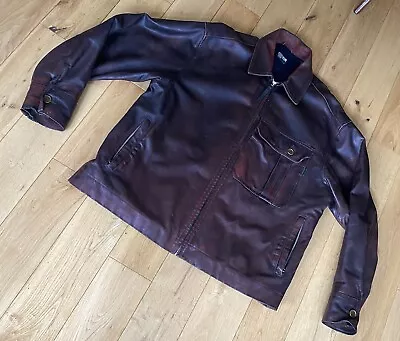Buy Mens Brown Cow Hide Vintage 90s Paul Smith Jeans Leather Trucker Jacket • 159£