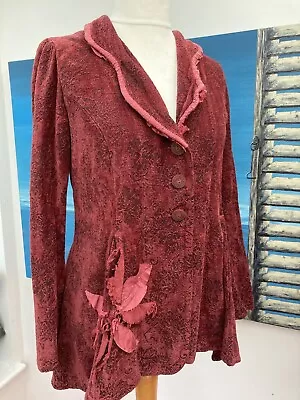 Buy Out Of Xile Red Chenille Steampunk Victorian Jacket Silk Trim Size 3 / UK 14 • 20£