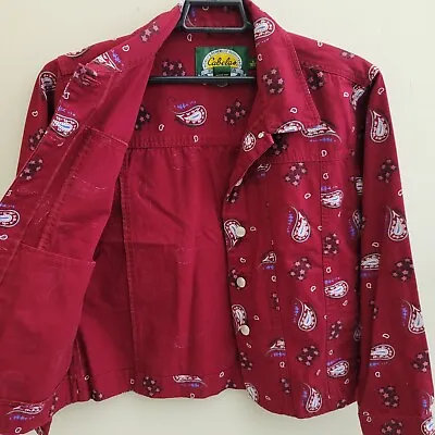 Buy CABELA'S Paisley Western Wear Button Up Denim Trucker Jacket Sz Small Red • 17.37£