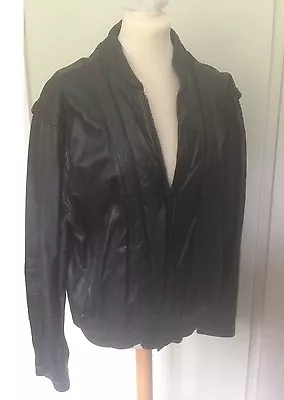 Buy Gents Black Leather Silk Lined Bomber Jacket  • 25£