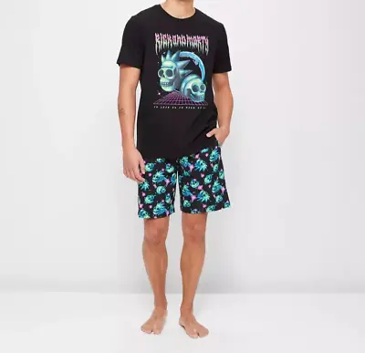 Buy MENS Size L Rick And Morty Summer  Pyjamas COTTON Pjs Large Black NEW 0974 • 14.66£