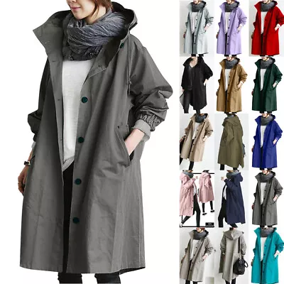 Buy Womens Oversized Hooded Trench Coats Outdoor Casual Wind Raincoat Forest Jackets • 16.19£