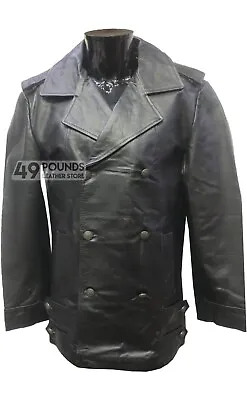 Buy Men's German Leather Coat Black Classic WW2 Studded Punk Rock Cowhide Size Large • 49£