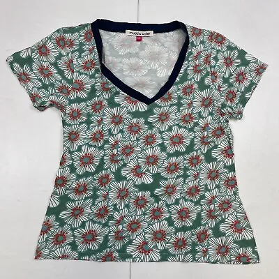 Buy Mudd & Water T-Shirt 8 Green Floral Women's Short Sleeve V-Neck 100% Cotton • 3.77£