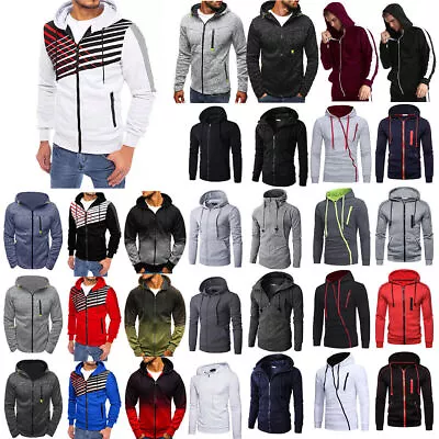 Buy Mens Long Sleeve Zip Up Hooded Hoodie Sweatshirt Jacket Sports Coat With Pockets • 15.47£
