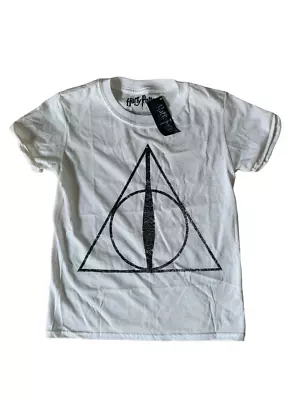 Buy Harry Potter Deathly Hallows White Short Sleeve T-Shirt Top UK Age 7-8 Years • 4.99£