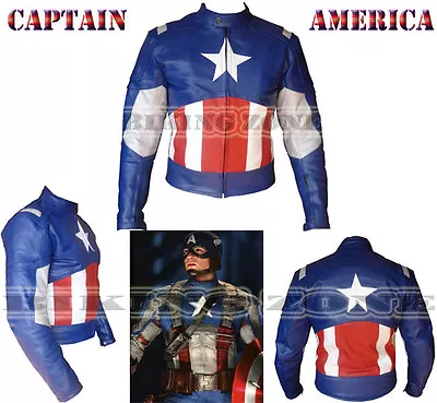 Buy Captain America Style Mens Blue Motorbike / Motorcycle Leather Jacket • 101.99£