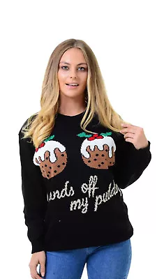 Buy WOMENS XMAS CHRISTMAS NOVELTY KNITTED RETRO JUMPER SWEATER Hands Off My Pudding • 9.95£