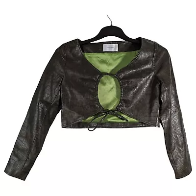Buy HOSBJERG Green Crop Jacket Crocodile Pattern Short Coat Women's Size UK 8 6 • 9.95£