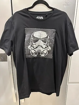 Buy Brand New NEXT Men’s Sequin Flip Stormtrooper Darth Vader Black Silver Tshirt XL • 11.50£