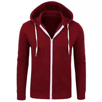 Buy Man Full Zip Hooded Coat Comfy Jacket Slim Hoodie Sweatshirt Outwear Sport Gym • 19.16£