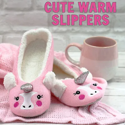 Buy Womens Ladies Ballerina Slippers Faux Fur Pink Unicorn Ballet Slipper Size 3-8 • 7.99£