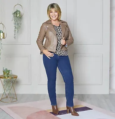 Buy Ruth Langsford Croc Embossed Faux Leather Biker Jacket Cappuccino 10 BNWT RRP£85 • 29.99£