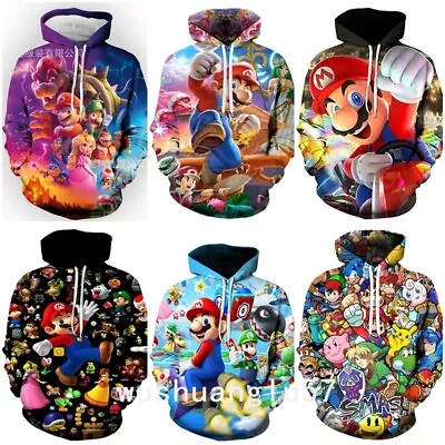 Buy Kids Adult Super Mario Bro Game Hoodie Sweatshirt Hooded Pullover Jumper Top • 13.99£