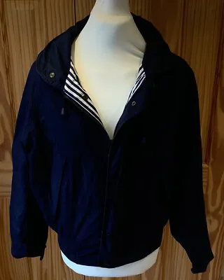 Buy Vintage Nautica Bomber Jacket Large Navy Blue Zip Light Cotton Hood • 10£
