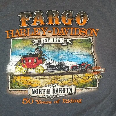 Buy Harley Davidson T-shirt '50 Years Of Riding' Fargo North Dakota Motorcycle Gray  • 18.85£