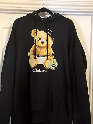 Buy Mens Oversized Boohooman Graphic Teddy Hoodie Size Large Black • 0.99£