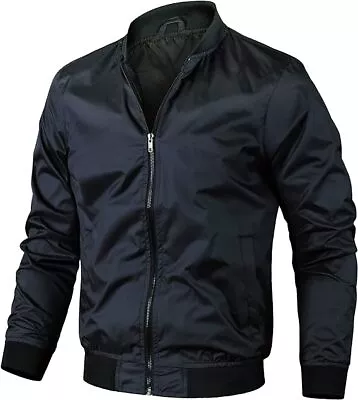 Buy Mens Classic Coat Jacket Lining Soft Bomber Jacket Slim Fit Windbreaker Coat • 10.99£