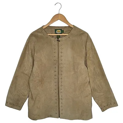 Buy Cabelas Jacket Womens XL Leather Suede Western Laser Cut Full Zip Studded Brown • 28.41£