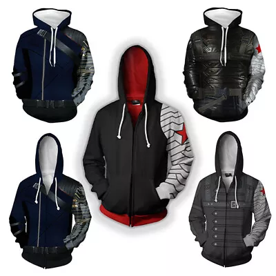 Buy Winter Soldier Bucky Barnes 3D Print Hoodies Cosplay Jacket Hooded Pullover Coat • 20.39£