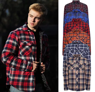 Buy Mens Flannel Lumberjack Jacket Shirt With Quilted Padded Lining Workshirt • 19.99£