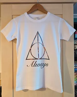 Buy White & Galaxy Print Death Hallows Always Harry Potter Logo T Shirt Small • 5£