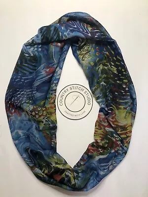Buy INFINITY SCARF DOUBLE LOOP, CIRCLE Handmade Crinkle Chiffon Polyester Blue Green • 7.99£