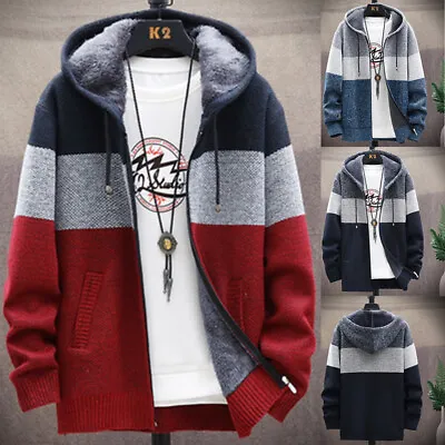 Buy Mens Thick Warm Fleece Lined Hoodie Winter Zip Up Coat Jacket Sweatshirt Tops • 17.75£
