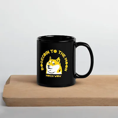 Buy Dogecoin Mug Black Glossy Mug Dogecoin To The Moon Mugs Much Wow • 10.62£