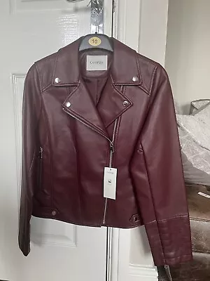 Buy BNWT Faux Leather Dark Red Burgundy Biker Jacket Size 10 • 7.50£