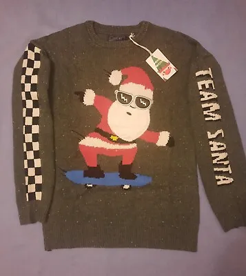 Buy NEXT Boys Knitted Christmas Jumper Santa Grey Age 11years • 11.99£