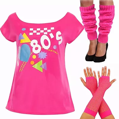 Buy  I Love The 80s T Shirt Retro Ladies Pop Star Gloves Leggings Fancy Dress Hen • 6.29£