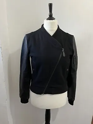 Buy Dr Martens Black Leather & Wool Asymmetrical Bomber Jacket XS Size Xtra Small • 29.99£